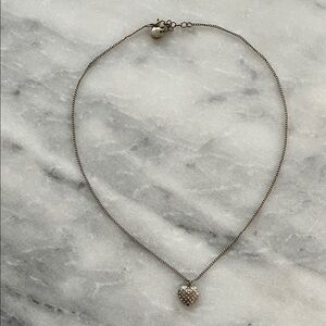 LOFT Crystal Rhinestone Pavé Heart Pendant Delicate Chain Necklace